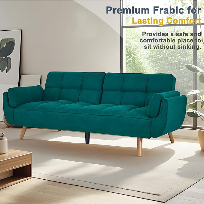 Convertible futon Sofa Bed Sleeper Sofa Bed with Adjustable backrest Small Space Small Sofa Living Room Bedroom (Green)