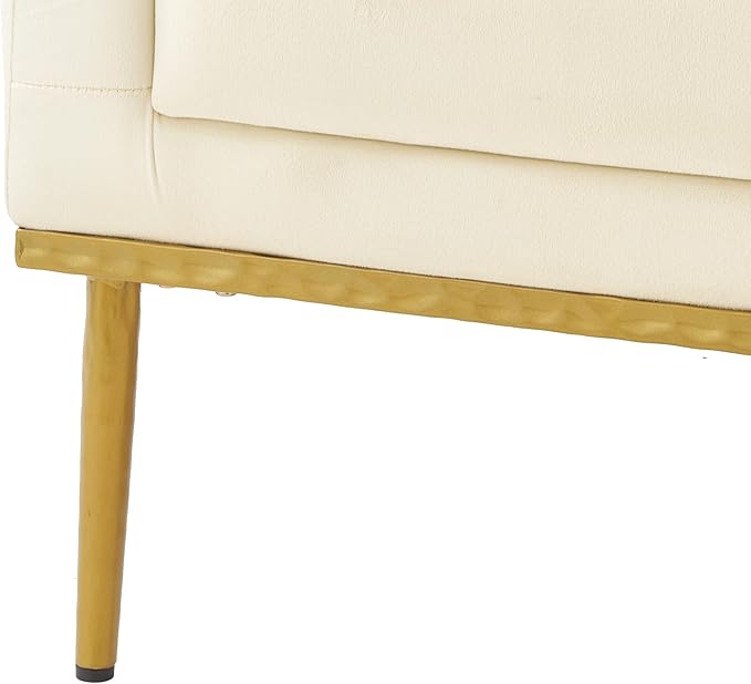 Merax Luxury Velvet Accent Chair Modern Mid-Century Armchair for Living Room Bedroom Reading Corner Comfortable Tufted Single Seater Sofa Chair with Iron Legs (Beige)