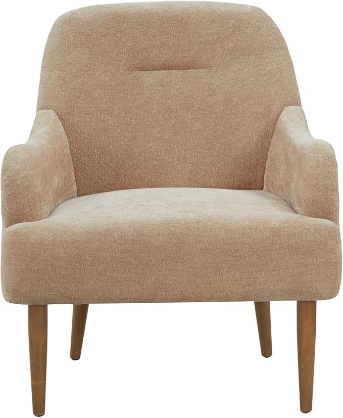 Chenille Armchair Modern Style Accent Chair with Wood Legs Comfy Design for Living Room Bedroom OfficeBeige