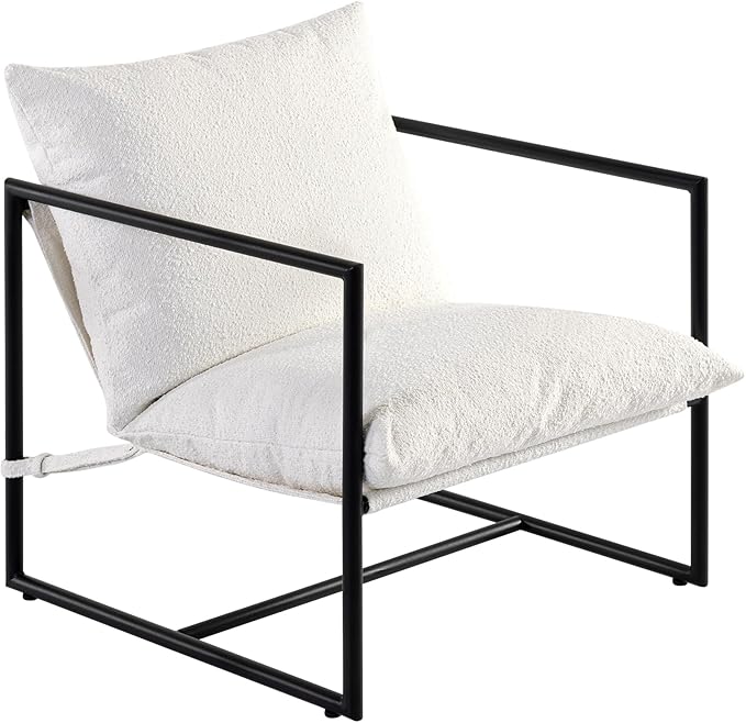 Zinus Aidan Decorative Sling Chair Metal Frame Armchair with Shredded Foam Cushions Easy Tool-Free Assembly Chair in a Box White