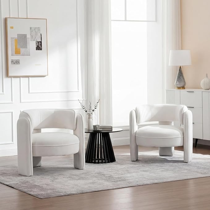 Modern Accent Chair Set of 2 Velvet Upholstered Lounger Chair with Barrel Back Solid Wood Legs Mid Century Comfy Accent Armchair Cozy Side Chair for Living Room Bedroom Beige