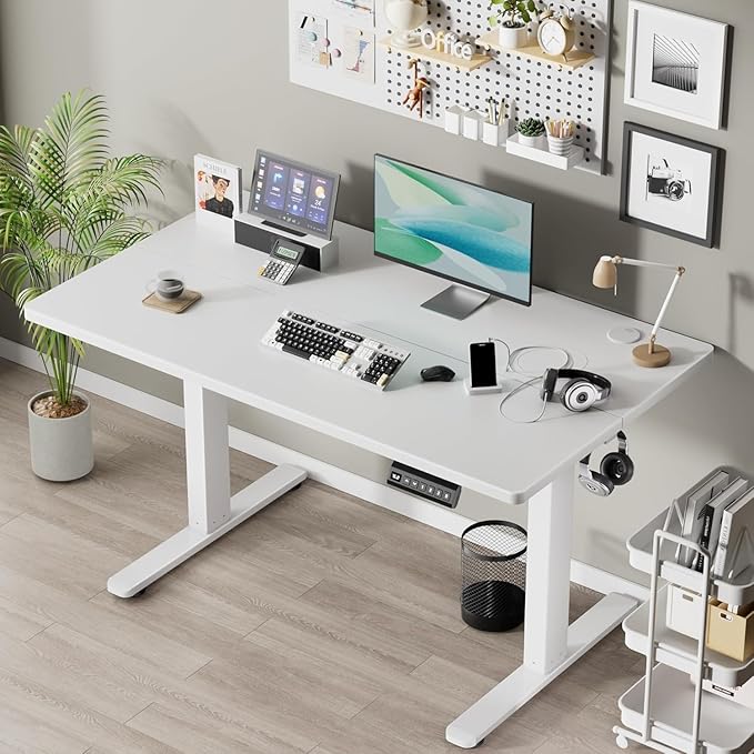 Standing Desk Frame Electric Stand Up Desk Legs Frame 3 Memory Height Settings Height Adjustable Table Legs for Max 63″ x 39.4″ Desktop for Home Office White Frame Only