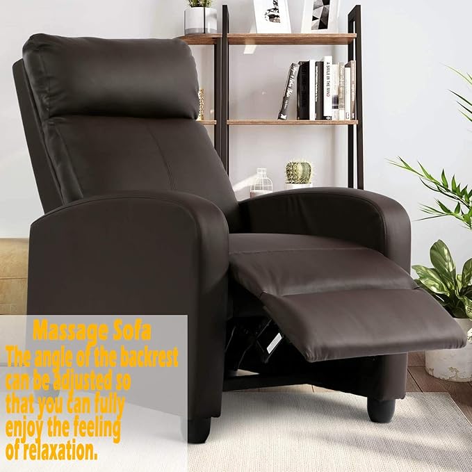 Recliner SofaPU Leather Massage Recliner ChairComfortable&ampGreat Support Reading Chair for Living Room Office Home Theater Seating-Brown