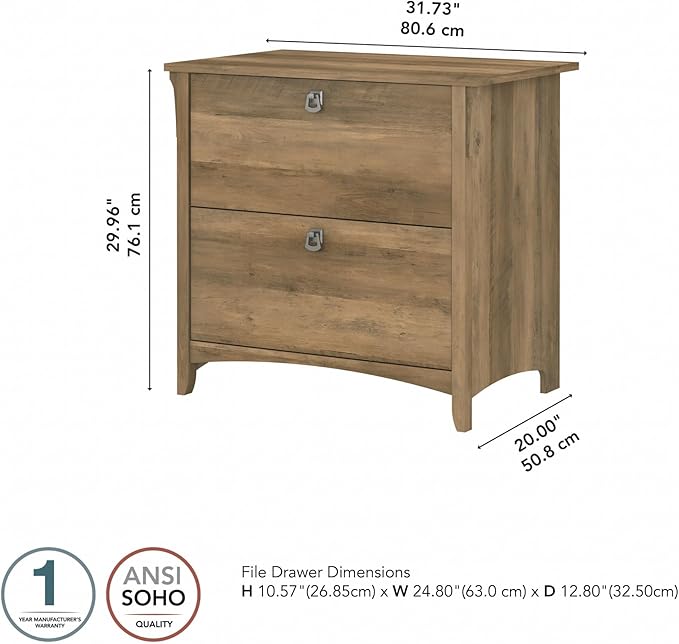 Bush Home Salinas 2 Drawer Lateral File Cabinet in Reclaimed Pine Home Office Storage Solution Organizer with Drawers for Workspace Filing Unit