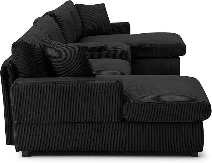 U-Shaped Sectional Cloud Sofa with Storage Console and Cupholders 126-Inch U-Shaped Symmetrical Corduroy Sectional Couch W/2 Chaise LoungesUSB-C Ports &amp 2 Pillows