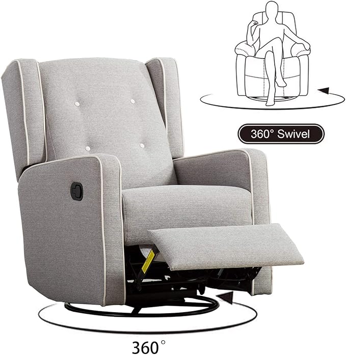 CANMOV Swivel Rocker Recliner Chair Set of 2 Nursery Glider Chair Nursery Rocking Chairs Manual Reclining Chair Grey