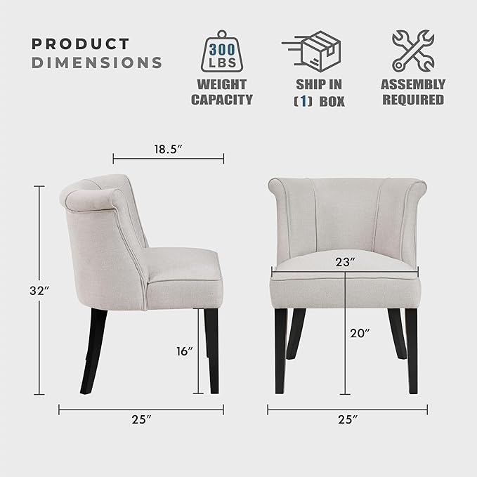 Lexicon Accent Chair Textured Fabric Upholstered Armless Seat with Solid Wood Legs Curved Back Comfy Side Chairs for Living Room/Bedroom/Office/Waiting Area Beige