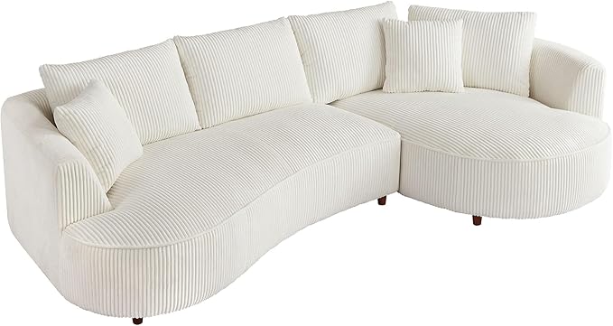 KEVINSPACE 122.04 Curved Sofa Modern Curved Couch Living Room Modular Sectional Sofa Set 4 Seat Sofa Mid Century Upholstered Couch Corduroy Fabric Sofa for Bedroom Apartment Right Hand Facing White