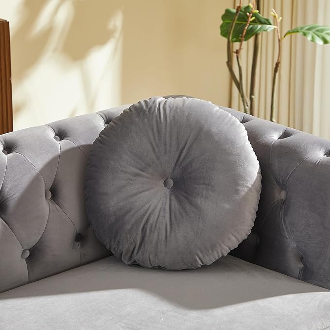 Antetek 60.5-inch Loveseat Chesterfield Sofa Mid Century Modern Sofa Couch with Button Tufting &amp Rolled Arms Comfy Upholstered Velvet Deep Seat Couch for Living Room Office Grey
