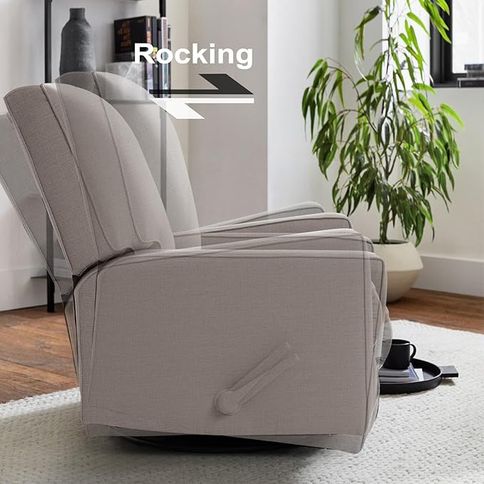 Harkawon Swivel Rocker Recliner Chair Glider Rocker Recliner Rocking Chair Nursery Fabric Chair with High Back Deep Seat for Living Room Bedroom (Brownish Grey-tan)