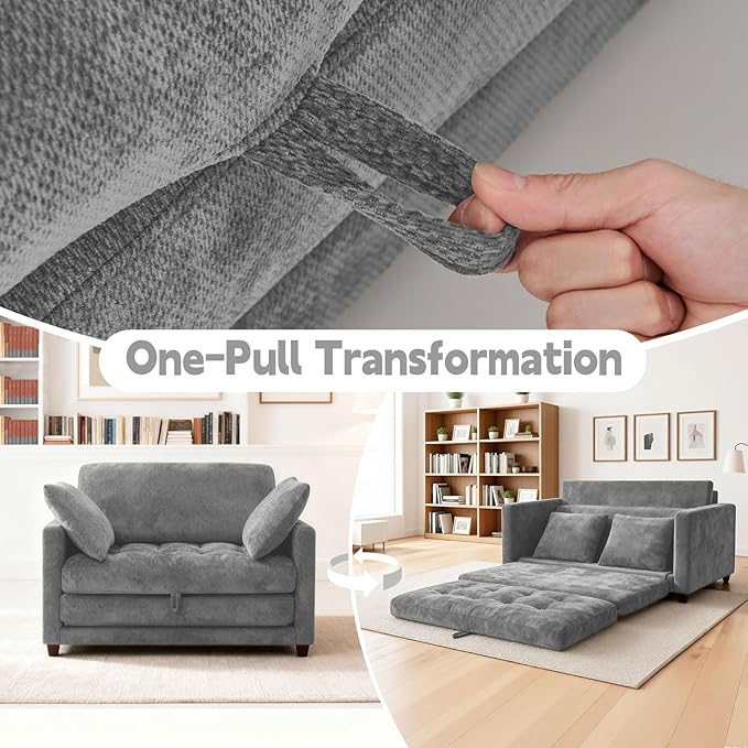 2-in-1 Convertible Loveseat Sofa Bed - Folding Pull-Out with Deep Seat 2 Pillows &amp Solid Steel Frame Loveseat Sleeper Sofa Bed for Small Spaces Apartment Living Room &amp Guest Room (Gray Che