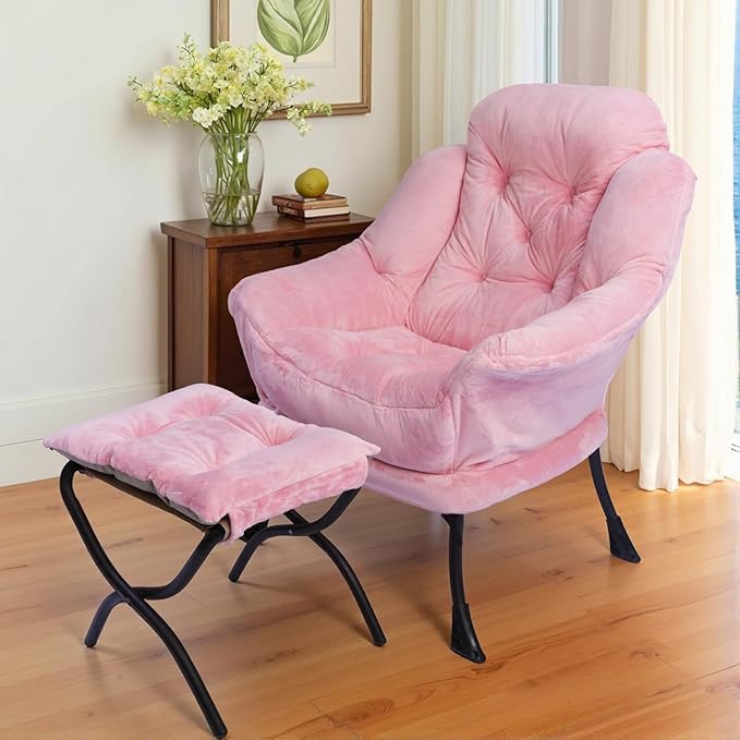 Kokel Lazy Chair with Folding OttomanLiving Room Chairs (Pink-1119)