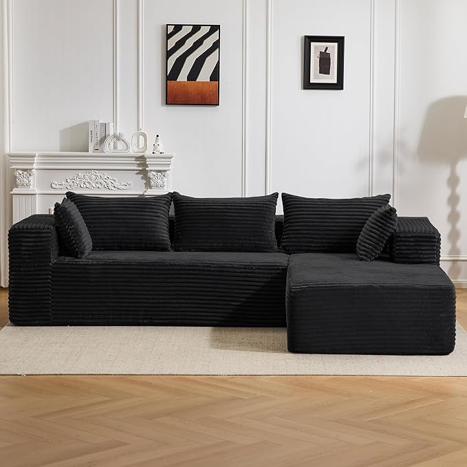 107 Modular Sectional Couch with L-Shape ChaiseBoneless Sofa for Living RoomModern Cloud Couch with Deep SeatNo Assembly RequiredLovesetBlack(Right Facing Chaise)