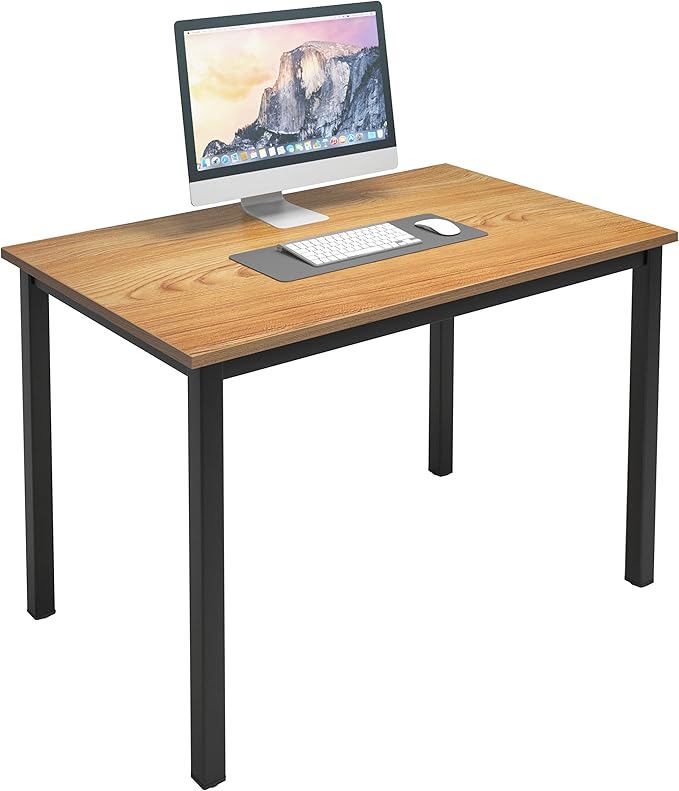 sogesfurniture 39.3 inches Sturdy Writing Desk for Small SpacesHome Office Desk Computer Desk Gaming Desk Computer Table Sturdy Writing Workstation for Home Office Teak+Black