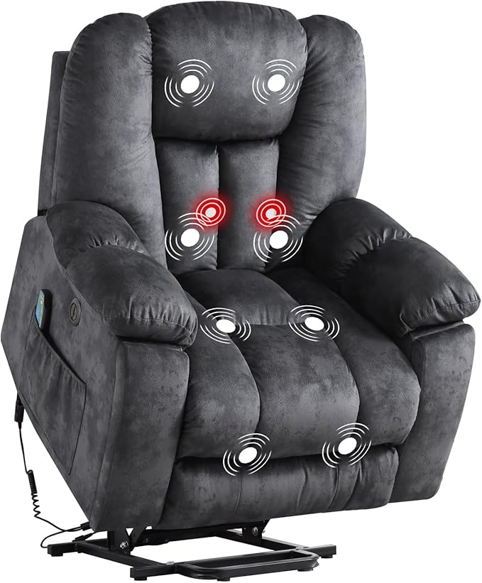 CANMOV Large Power Lift Recliner Chair with Massage Heat and USB for Elderly Overstuffed Wide Recliners Heavy Duty and Safety Motion Reclining Mechanism Gray