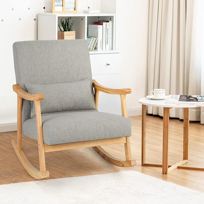 GORELAX Upholstered Rocking Chair Rocker Glide Accent Chair with Extra Back Pillow Modern Single Recliner Armchair for Living Room Nursery Bedroom (2)