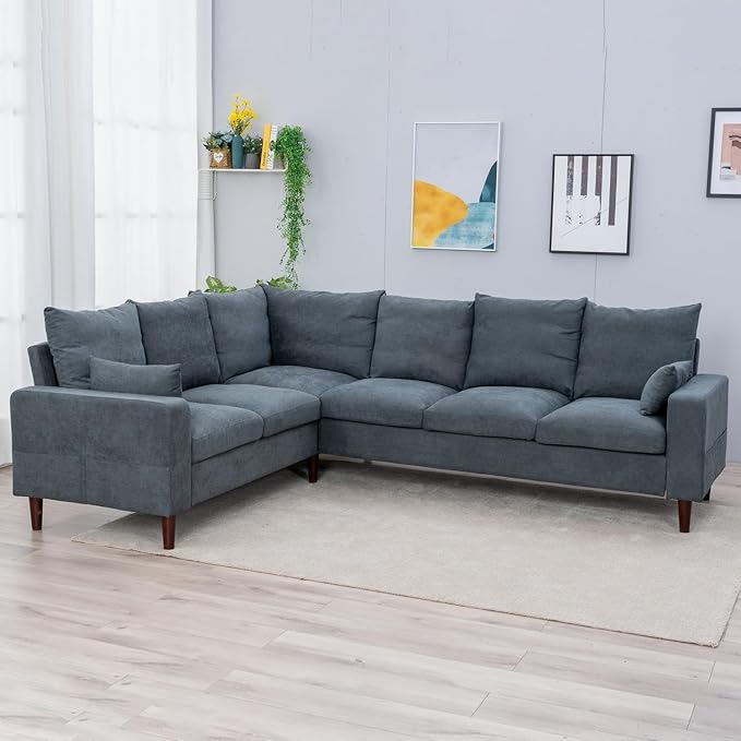 Panana Modern Upholstered L-Shape Sectional Sofa 2 Seater + 3 Seater Corner Couch for Living Room (Grey)