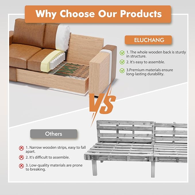ELUCHANG 85 Luxury 3 Seater Sofa Couch for Living Room Modern Upholstered Faux Leather Sofas Couches with Extra Deep Seats&ampRemovable Cover Comfy Sofa Couch for Apartment Lounge Brown 2PCS