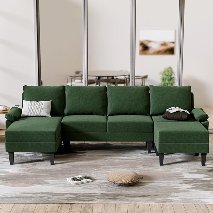 FONTOI U Shaped Sectional Couch Convertible Modular Sectional Sofa with Chaise &amp Ottomans Modern 6 Seat U Shaped Couches for Living Room Apartment Green
