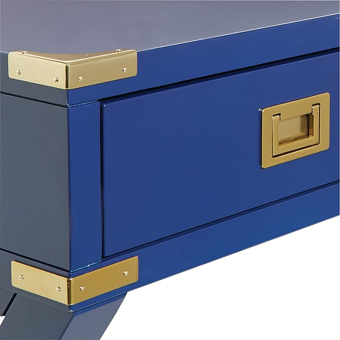 OSP Home Furnishings Wellington 46-Inch Writing Desk with Power Hub and 3 Storage Drawers Lapis Blue