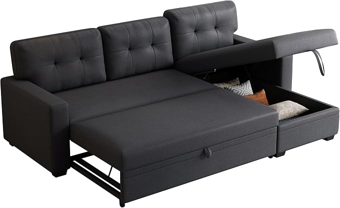 Ball &amp Cast Convertible Sectional Sleeper Sofa Bed L Shaped 4 in 1 Pull Out Couch with Reversible Storage Chaise &amp Removable Back CushionsSleeper Corner Pull Out Sofa Bed Couch for Living Roo