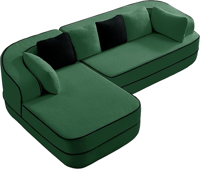 Ball &amp Cast 106 Cloud Sectional Couch with L-Shape ChaiseTeddy Fabric Boneless Modular Sofa with Deep Seat32D High Density SpongeUpholstered Couch for Living RoomNo Assembly RequiredGreen(Le