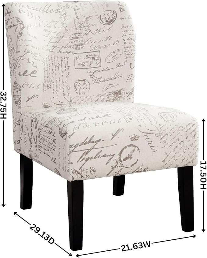 Knocbel Upholstered Accent Armless Chair Living Room Fabric Lounge Chair with Solid Wood Frame &amp Legs (English Letter White)