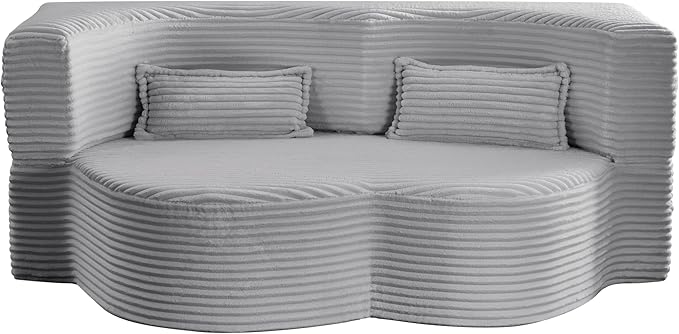 2-in-1 Folding Convertible Sofa Bed78 Inch Convertible Boneless Couch with Pilow Foldable Matress Corduroy Loveseat Sleeper Pull Out Bed Floor Sofa Modular Futon Couch (Corduroy Light Grey)