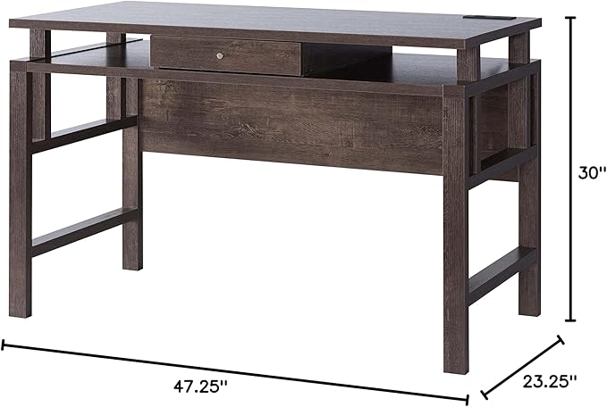 Home Office Desk Writing Desk with Storage Drawer USBPower Outlet in Walnut Oak