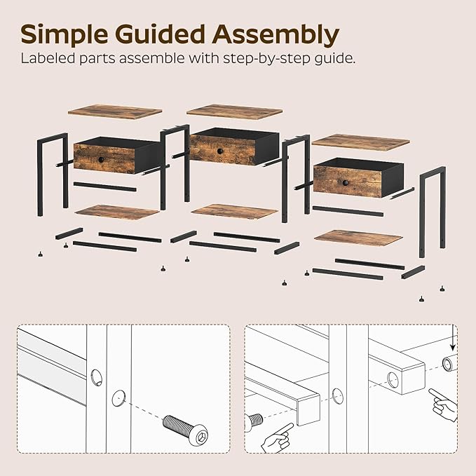 TV Stand with 3 Fabric Drawers for up to 50 Inch TV 47.2 Industrial Media Console Entertainment Center with Shelves for Living Room Bedroom Home Office Rustic Brown and Black DS12BR