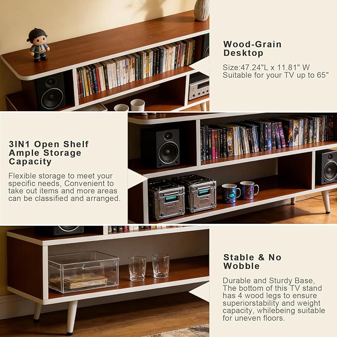 Lightdot TV Stand for TVs up to 45'' Modern Entertainment Center with 3 Storage Open Large Capacity for Collection Media Console Table for Living Room/Entrance/Sofa CabinetEasy Assembly-Red Walnut