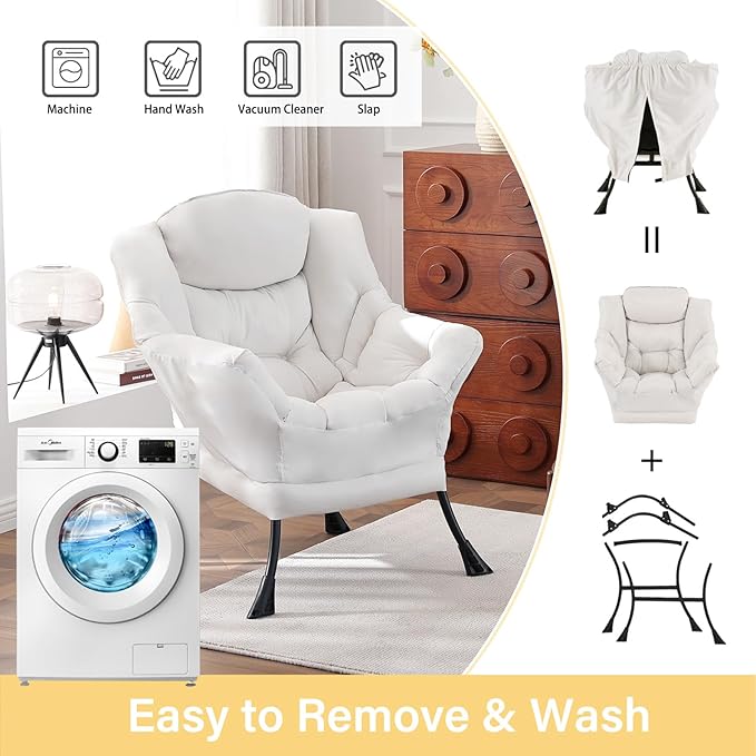 Lazy Chair Large Accent Chair Modern Comfy Armchair Beige Chair for Living Room Bedroom Dorm Room Office Apartment Reading Relaxing Use
