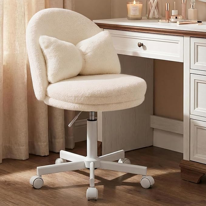 COMHOMA Vanity Chair with Teddy Velvet Small Tall Armless Chair with Back Cute Candy Chair for Girls Gift Living Room/Makeup Room/Bedroom/Kitchen (Height Use: Adjustable from Desk to Bar Height)