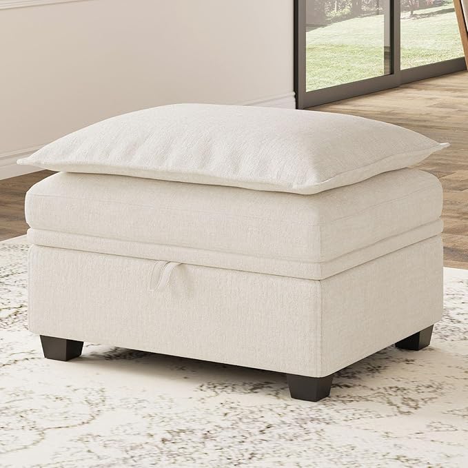 Belffin Ottoman Module Square Storage Ottoman for Chenille Modular Sectional Sleeper Sofa Pullout Couch Beige