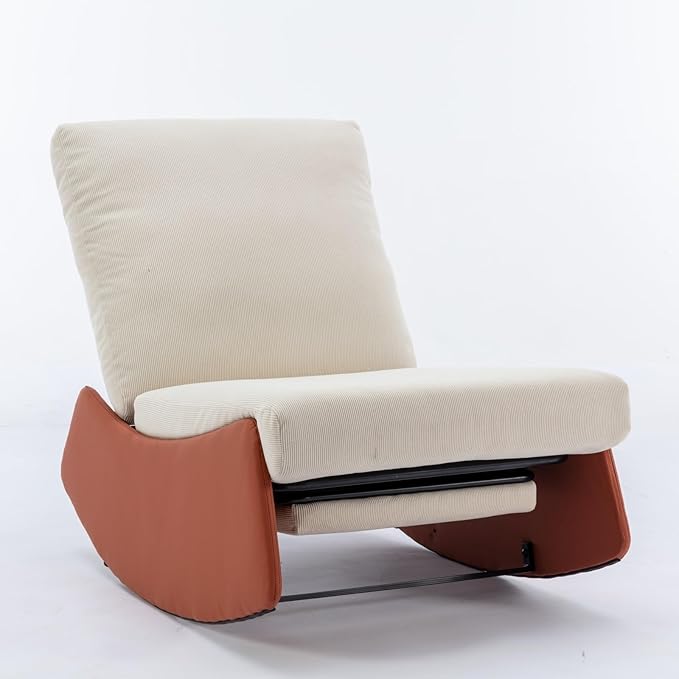 Modern Rocking Chair Recliner Comfy Rocker Nursery Chair with Footrest Accent Reading Chair Upholstered Lounge Chair for Relaxing RestingSoft Padded Rocker for Indoor Living Room BedroomOrange
