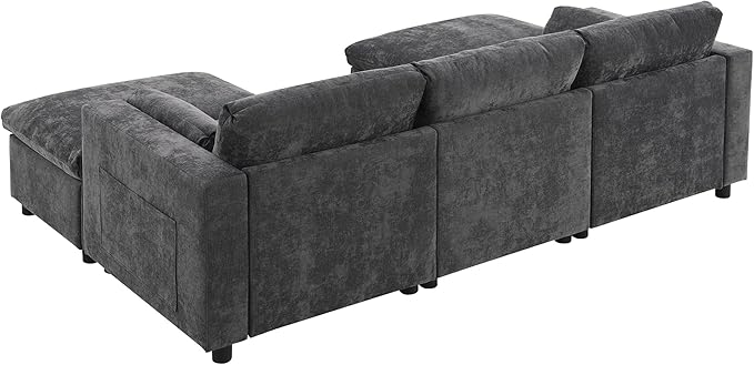 kevinplus 86.5'' Sectional Sofa Couch with Ottoman for Living Room Modern Contemporary 3-Seat Sectional Sofa Couch for Apartment Chenille Fabric Dark Gray