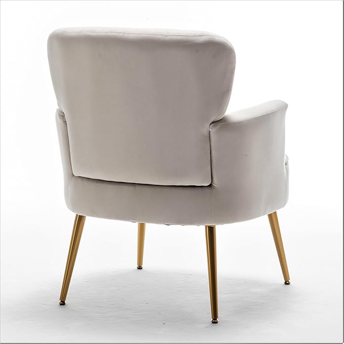 Trendy Velvet Accent Chair with Gold Metal Legs Upholstered Armchair for Small to Mid-Size Spaces Modern Living Room Bedroom Vanity Desk and Entryway Ivory
