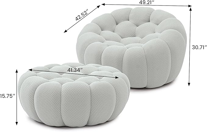 WJShome Modern Deep Seats Bubble Sofa Couches for Living Room No Assembly 48.4 ‘’ Small Couch with 42.5 Big OttomanComfy Sponge Floor Sofas Chair for BedroomLight Grey