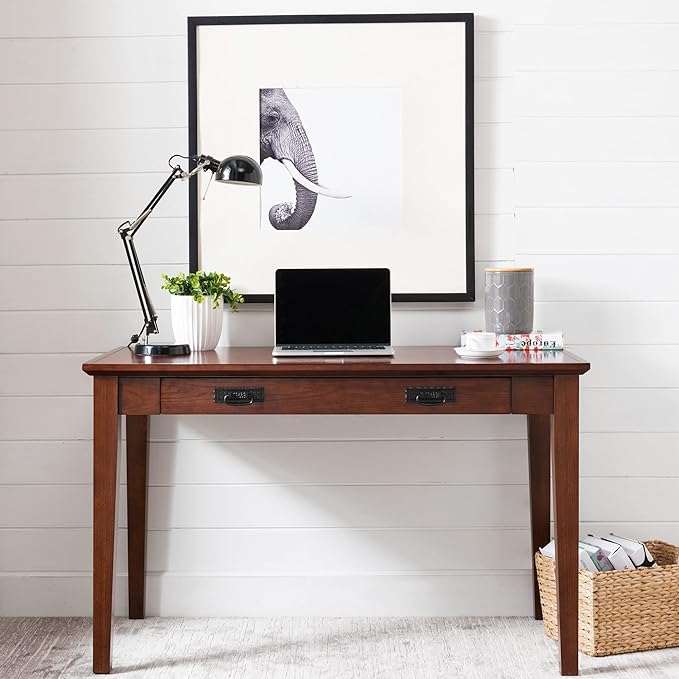 Leick Home 82400 Mission Writing Computer Desk with Drop Front Keyboard Drawer for Home Office Solid Wood Mission Oak