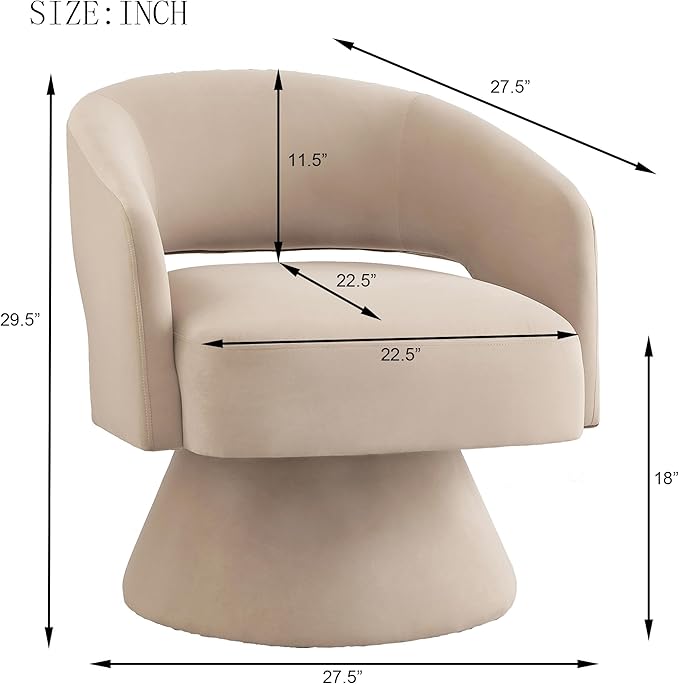 Swivel Barrel Chair Velvet Round Upholstered Accent ChairsLounge Chair with Open Backrest 360 Degree Comfy Single Sofa Dresser Chair for Living Room Hotel Bedroom Office (Beige)