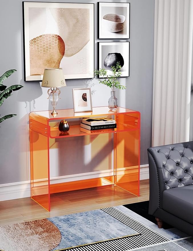 Acrylic Desk Laptop Study Table Home Office Console Table Entrance Tables 33.5'' x 15.7'' x 29.5'' (Orange)