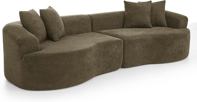 Curved Boneless Sofa Couches 4-Seat Tight Backrest Couch for Living Room Bedroom Boneless Cloud Sofa with 4 Pillows Floor Sofa in A Box No Assembly Required