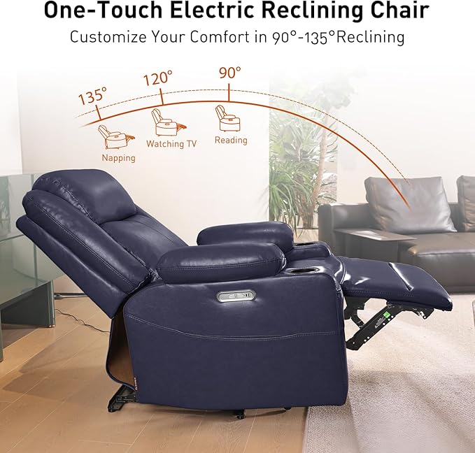 EONIX Wall Hugger Recliner for Small Space Real Zero Clearance Power Recliner Lazy Boy Recliner Chair with Cup Holders for RV Living Room Bedroom SXXY011990 Navy Blue