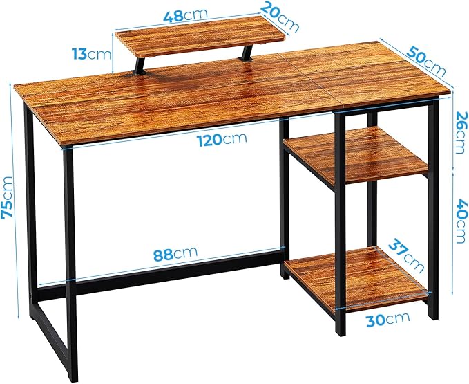GreenForest Computer Desk with Monitor Stand47 inch Home Office Desk with Reversible Storage Shelves Modern Writing Study Work TableEasy AssemblyWalnut