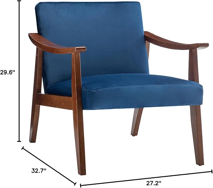 Accent Chair with Velvet Upholstery and Solid Wood Frame Classic Mid-Century Modern Living Room Furniture for Extra Seating Dark Blue