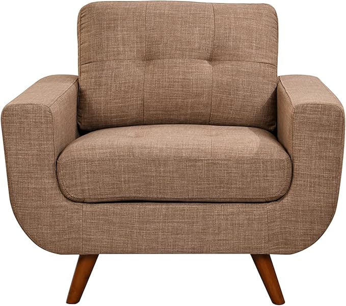 41”Linen Fabric Accent Chair Mid Century Modern Armchair for Living Room Bedroom Button Tufted Upholstered Comfy Reading Accent Sofa ChairsLight Brown