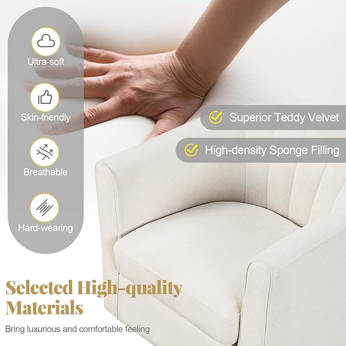 GOFLAME Accent Chair with Ottoman Modern Teddy Velvet Barrel Chair with Footrest Curved Backrest Removable Seat Cushion Upholstered Club Tub Sofa Reading Armchair for Living Room Bedroom Beige