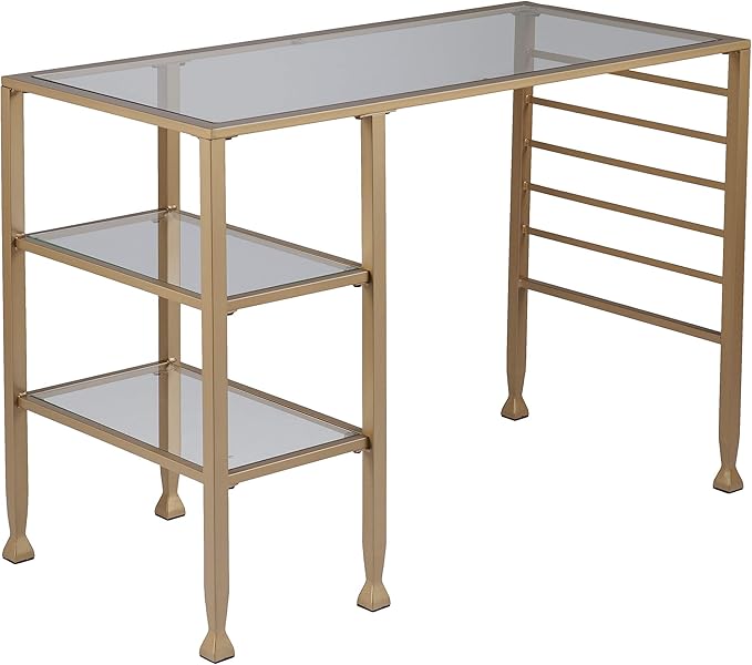 SEI Furniture Jaymes Gold Metal/Glass Writing Desk Soft Gold