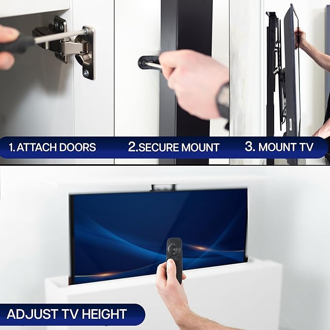VIVO White TV Cabinet with Motorized Vertical Lift Television Stand Holds 32 to 55 inch TVs up to 44 lbs CASE-KIT-EUP1W