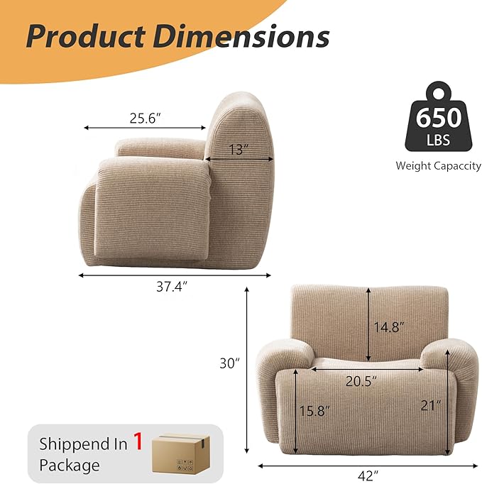Mlmh &amp Kngwa Set of 2 Boneless Accent Chair 42 inch Oversized Chairs for Living Room Comfy Reading Nook Chair Single Couch with Wide Armrest for Bedroom Apartment Taupe